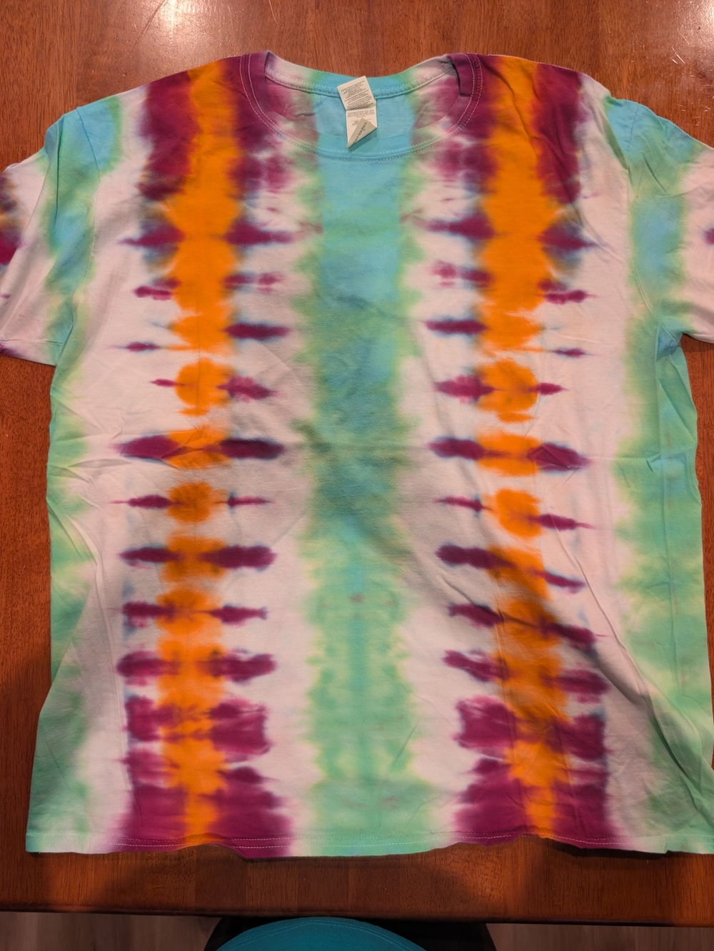 Gildan Tie-Dye Short Sleeve Tee in Teal, Orange & Purple Men's XL